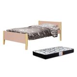 Cama Solteiro Simba Rosa Fosco Com Pés Madeira Natural E Colchão D33 - Reller Móveis Rosa Fosco