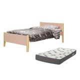 Cama Solteiro Simba Rosa Fosco Pés Madeira Natural Com Colchão D33 - Reller Móveis Rosa Fosco