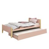 Bicama Solteiro Simba Rosa Fosco Com Pés Madeira Natural- Reller Móveis Rosa Fosco