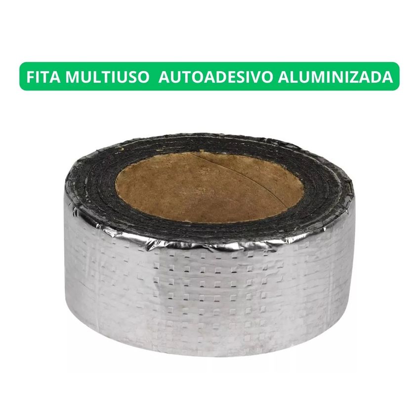 Fita Manta Asfaltica Para Vazamento E Furo Telhado Laje Cano 5cm X 5m Cola Adesiva Aluminizada Multiuso - imagem 2