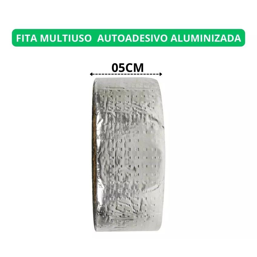 Fita Manta Asfaltica Para Vazamento E Furo Telhado Laje Cano 5cm X 5m Cola Adesiva Aluminizada Multiuso - imagem 3