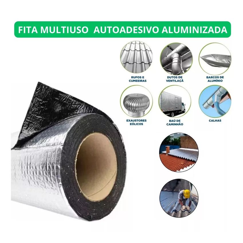 Fita Manta Asfaltica Para Vazamento E Furo Telhado Laje Cano 5cm X 5m Cola Adesiva Aluminizada Multiuso - imagem 4