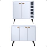 Kit Aparador Truzzi 3 Portas Cantinho Café Buffet Madero Adega Barzinho Retrô Decoração Sala Branco - Lojas Rpm