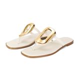 Chinelos Wnshonzy Para Mulheres, Sandálias Tanga De Couro Branco Liso