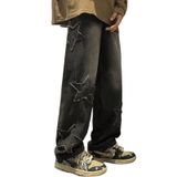 Jeans Hber Y2k Star De Cintura Alta E Folgados Para Homens, Pretos