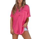 Blusa Túnica Feminina Astylish Waffle Knit Com Decote Em V Rosa Vermelha