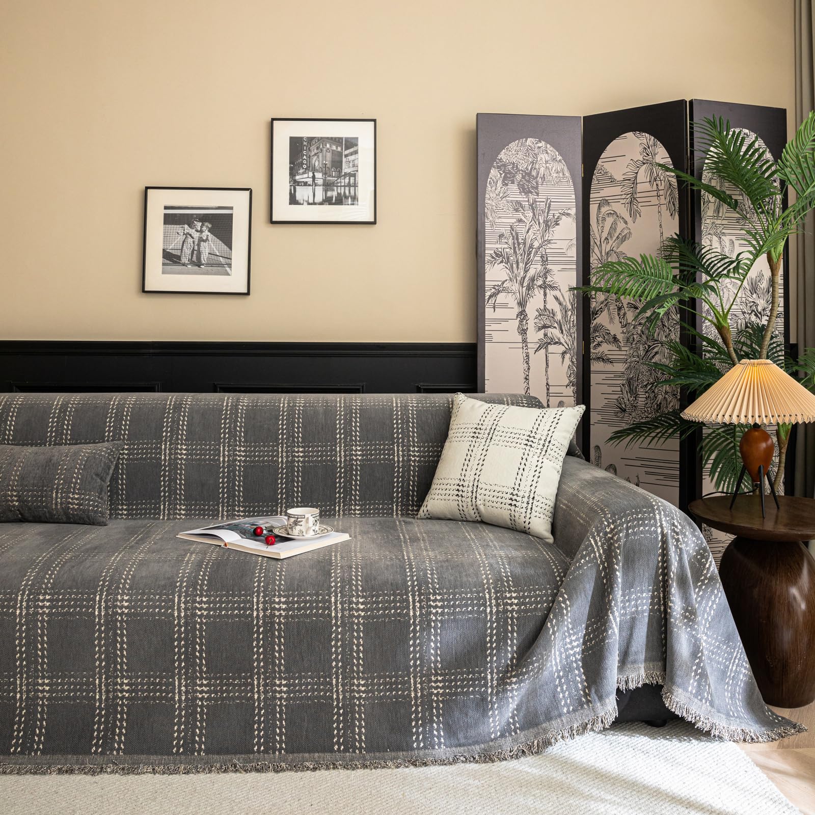 Capa De Sofá Handontime Lavável Em Chenille Para Sofá Cinza 180x300cm