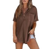 Blusa Túnica Astylish Waffle Knit Com Decote Em V Com Botões, Café Feminino