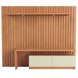 Rack Para Sala Com Painel Ripado Para Tv 65 Pol Led Troya D03 Freijó Off White - Lyam Decor