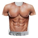 Camiseta Masculina Fanient Com Estampa Muscular 3d De Manga Curta 3gg