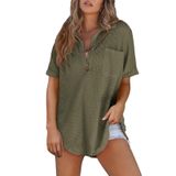 Camisa Feminina Elegante Henley De Manga Curta Com Decote Em V Waffle Moss S