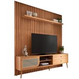 Rack Para Sala Com Painel Ripado Para Tv 60 Pol Fita Led Ada D03 Freijó - Lyam Decor