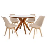 Conjunto Mesa De Jantar Redonda Marci Premium 120cm Branca Com 4 Cadeiras Leda - Nude