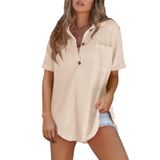 Top Feminino Elegante Com Decote Em V, Botão De Malha Em Waffle, Henley, Bege Claro