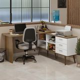 Mesa De Escritório Em L 3 Gavetas Branco/rustic Lisboa Madesa Branco/rustic