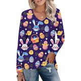 Camisa Aceshion Feminina De Manga Comprida Bunny Eggs Holiday Party