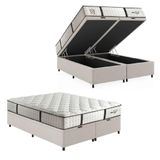 Cama Box Baú Casal King Colchão Molas Ensacadas Gazin Com Pillow Veneza 193x203x71cm Branco/marrom