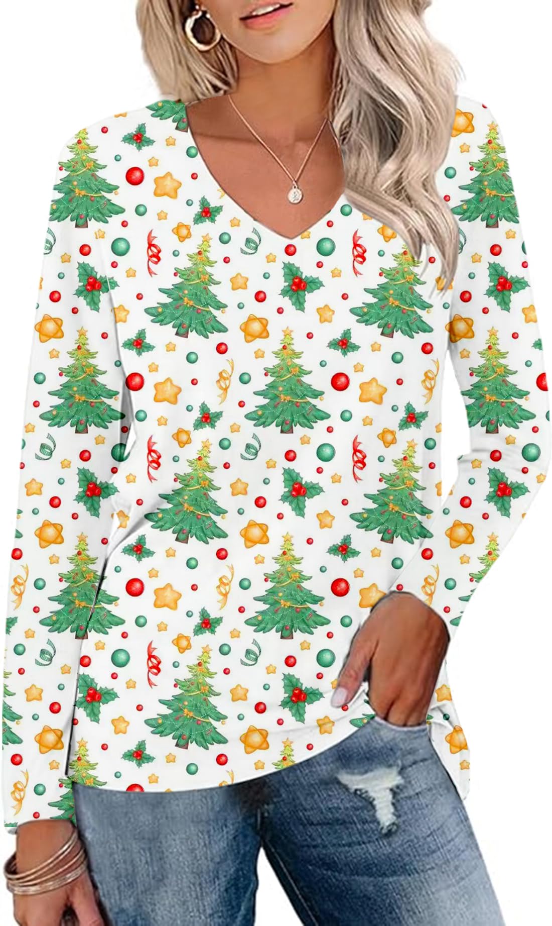 Camiseta Aceshion Ugly Christmas Femininas Árvores De Natal