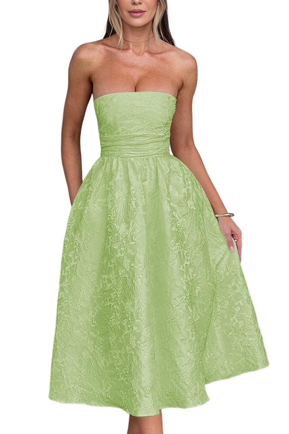 Vestidos De Boas-vindas Sem Alças De Verão Com Bolsos, Espartilho A Line, Vestidos Midi Para Festas De Coquetel, Verde Sálvia