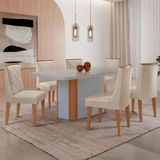 Mesa Jantar Isadora 180cm 6 Cadeiras Isadora Moderna Mobília Veludo Creme/off White/naturale