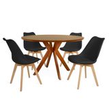 Conjunto Mesa De Jantar Redonda Marci Premium 120cm Natural Com 4 Cadeiras Leda - Preto