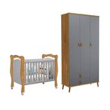 Conjunto Berço Mini Cama Alvin E Guarda Roupa Jujuba Nature Cinza