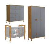 Conjunto Comoda E Guarda Roupa Jujuba Berço Alvin Em Mdf Nature Cinza