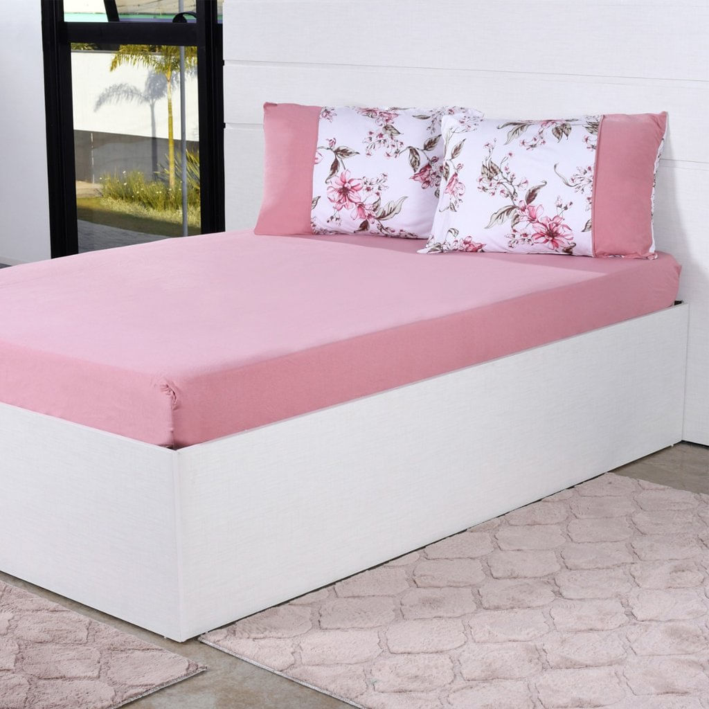 Jogo De Cama Casal 4 Pçs Malha Premium 145g/m² 100% Algodão 138x188x30cm