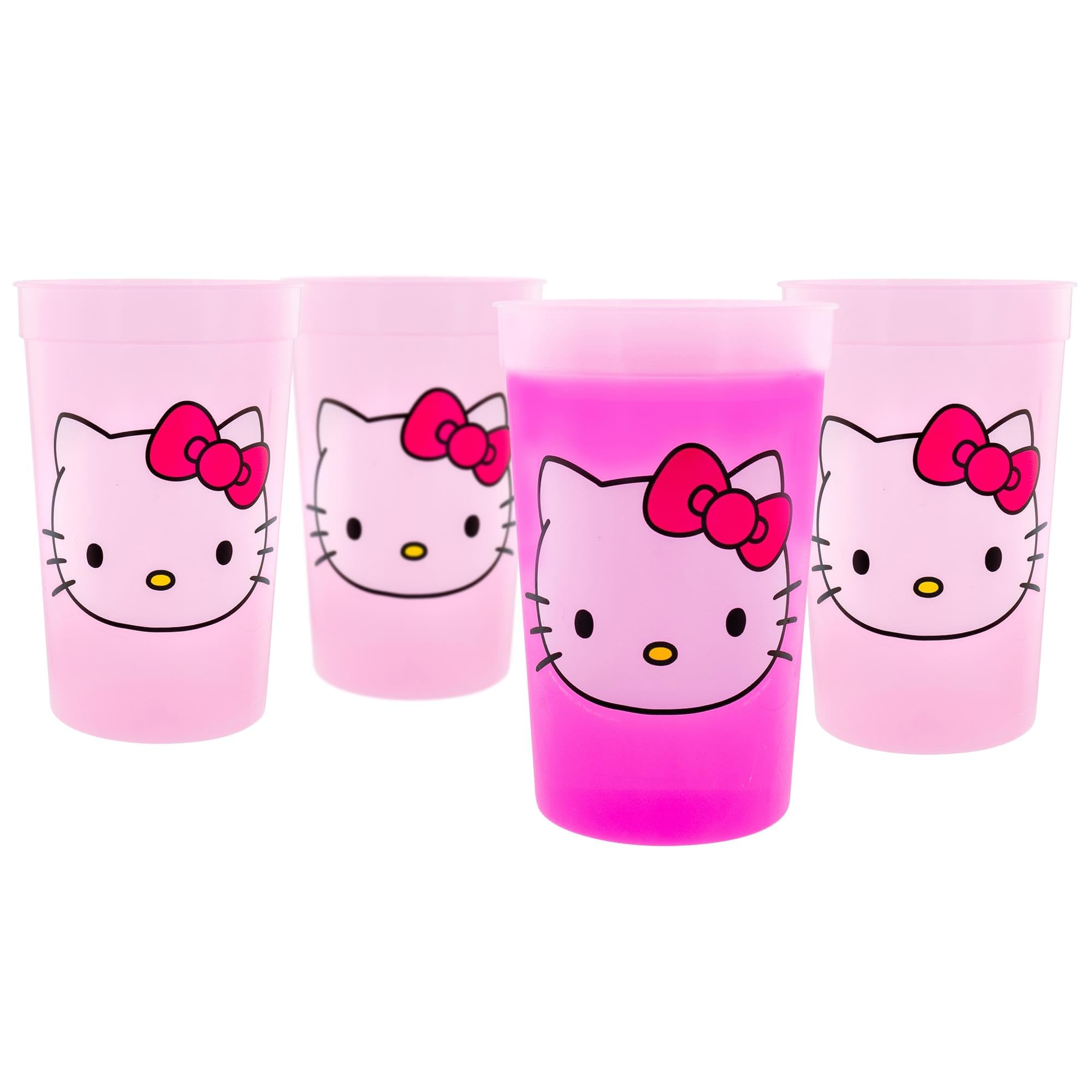 Copos De Plástico Silver Buffalo Hello Kitty Face, Pacote Com 4 Unidades De 450 Ml