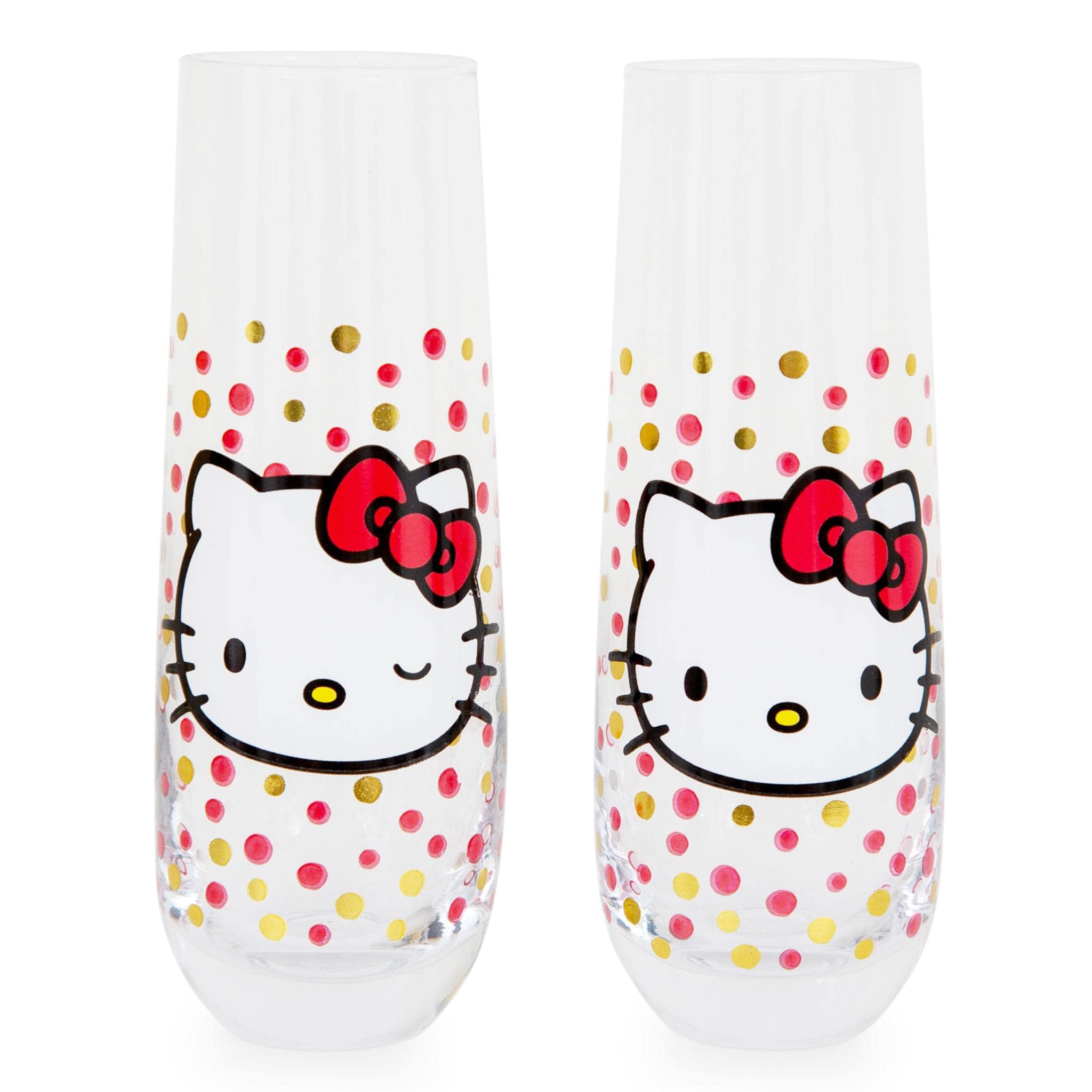 Conjunto De Taças De Champanhe Hello Kitty Polka Dot 270 Ml (9 Onças) X2