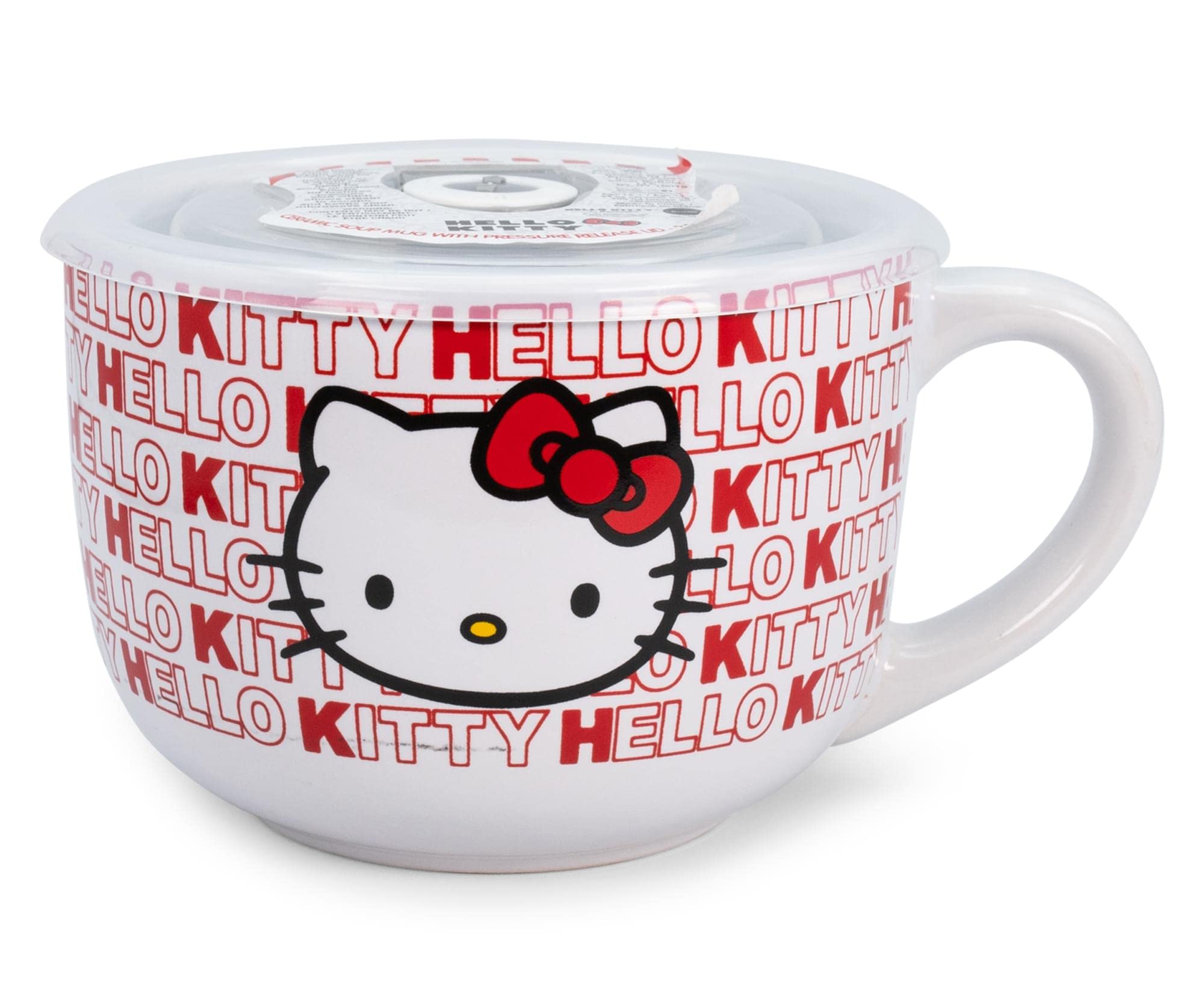 Caneca De Sopa Sanrio Hello Kitty Ceramic Red 710ml Com Tampa Ventilada