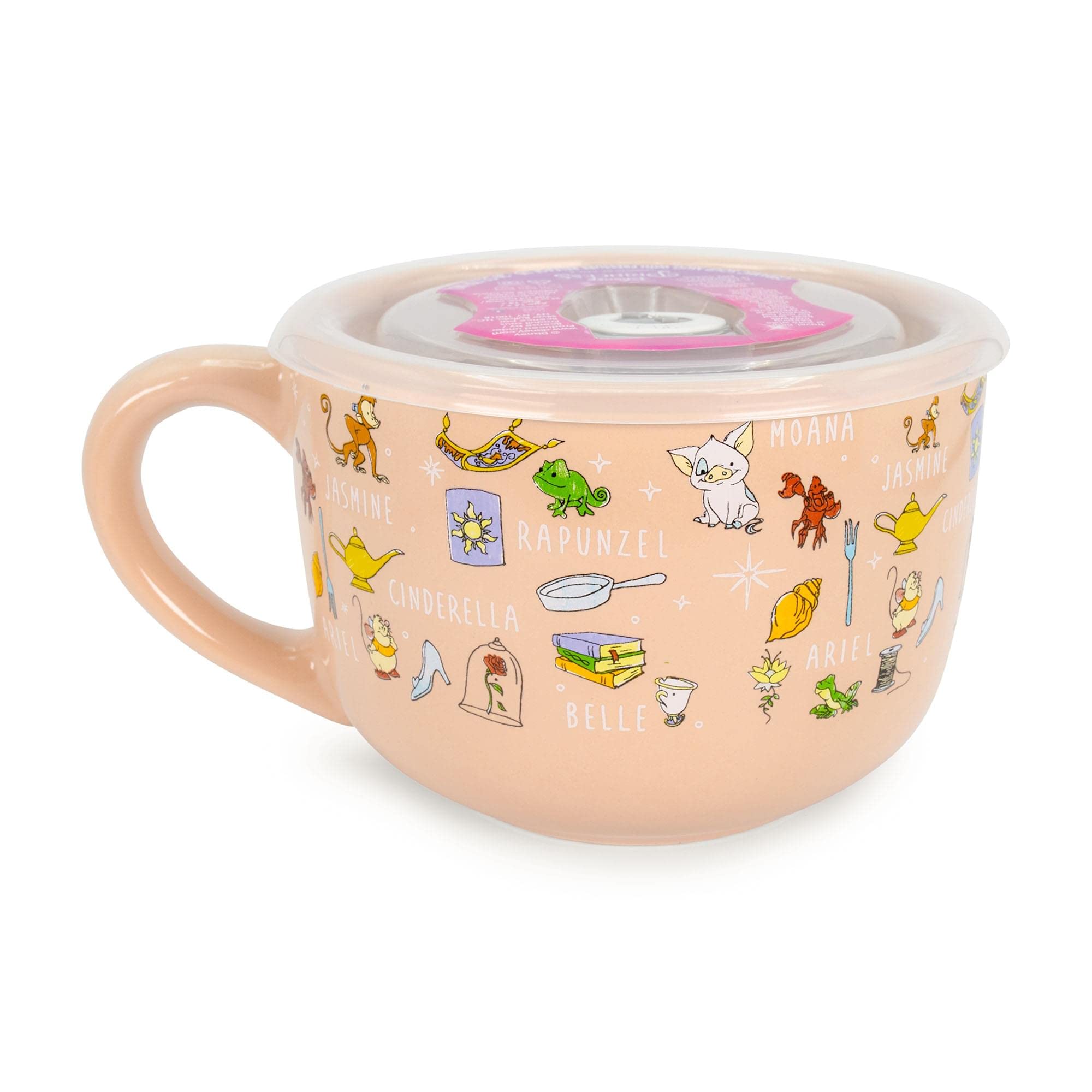 Caneca De Sopa Disney Princess Ceramic Com Tampa Ventilada 700ml