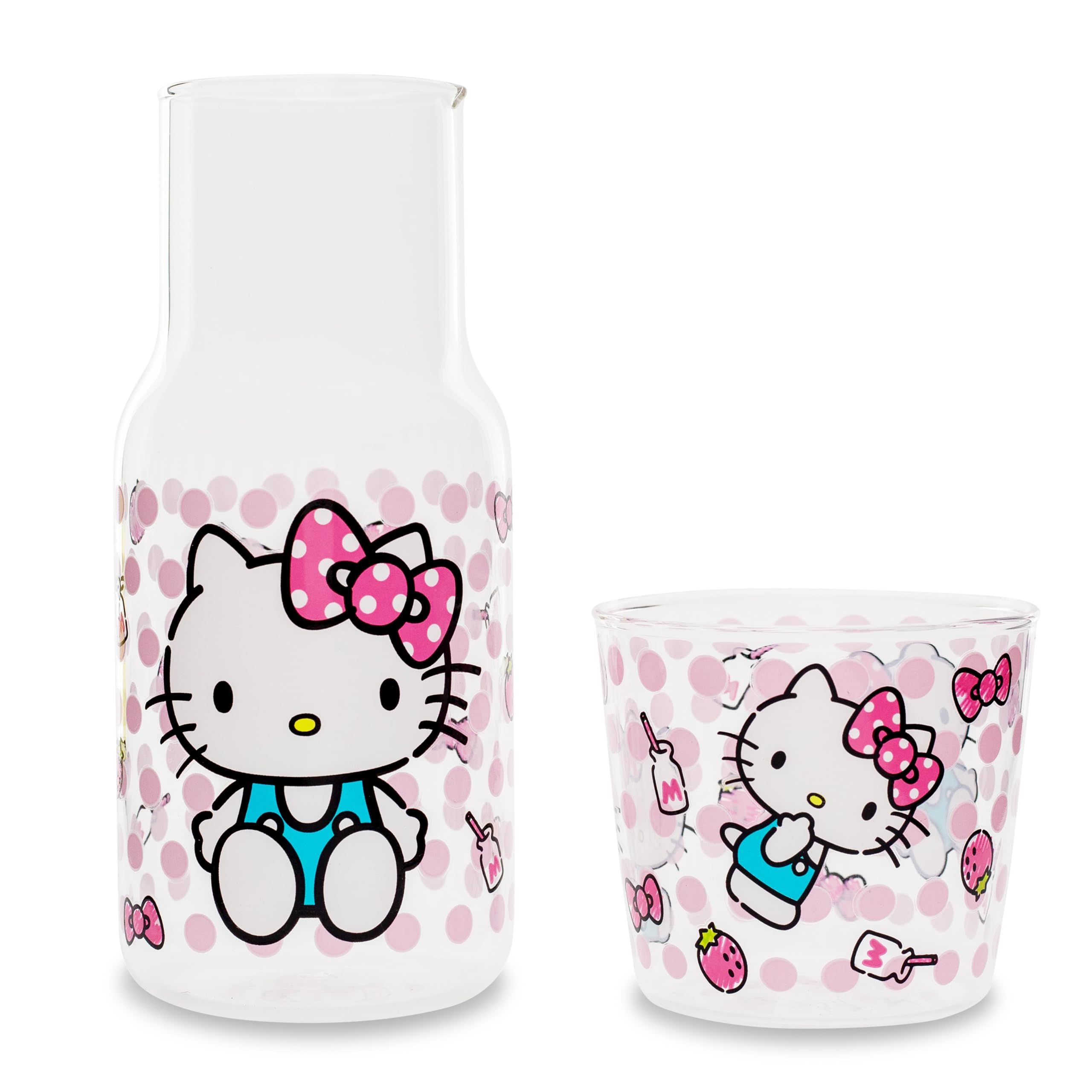 Conjunto De Jarros E Copos De Vidro Sanrio Hello Kitty Pink Dots