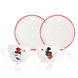 Conjunto De Xícaras De Chá E Pires Disney Mickey E Minnie Bone China