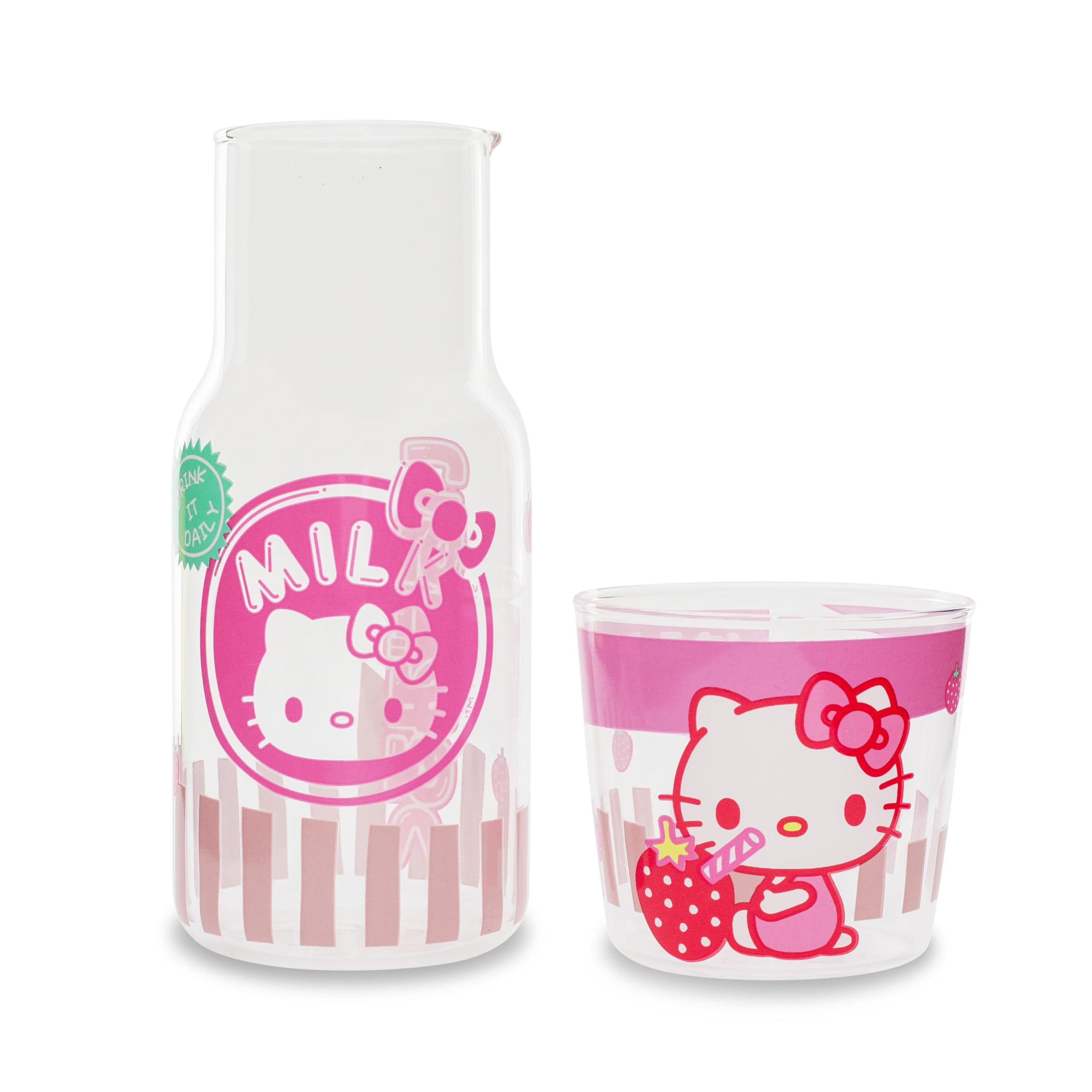 Conjunto De Jarros E Copos De Vidro Silver Buffalo Hello Kitty