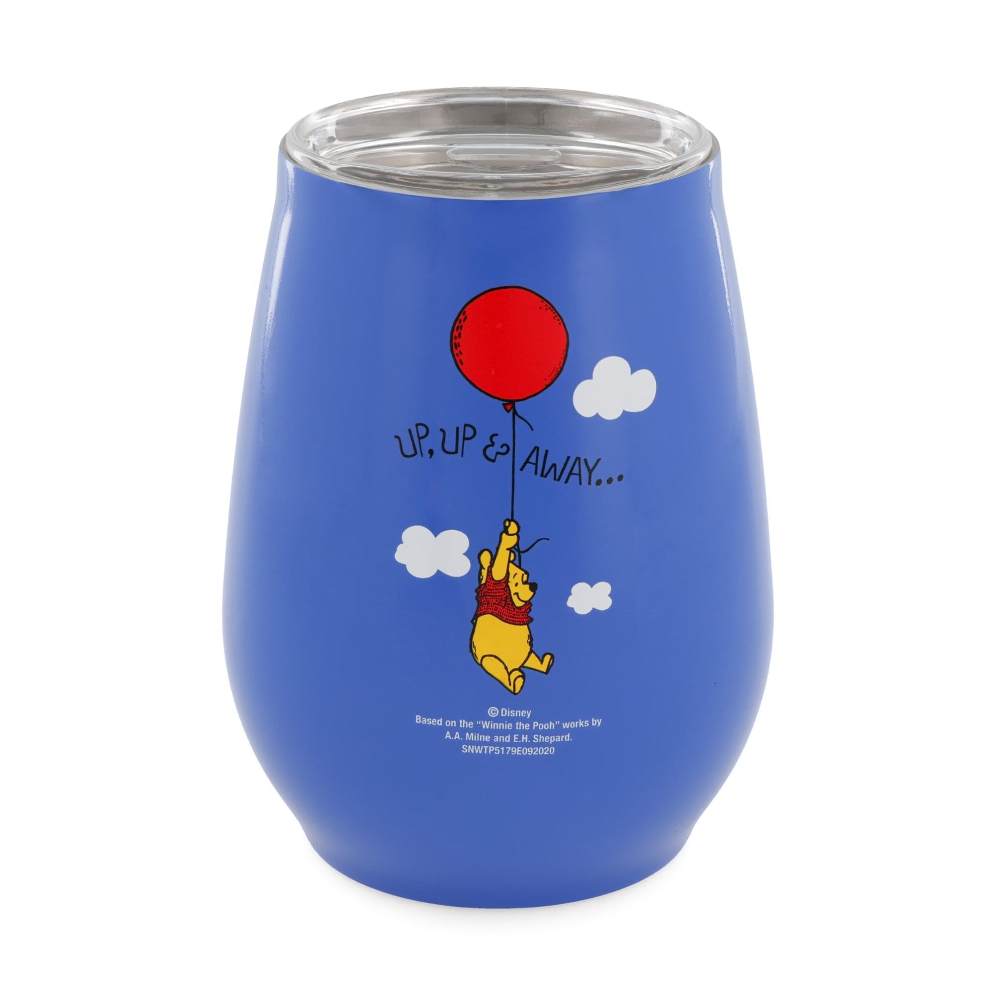 Copo Sem Haste De Aço Inoxidável Silver Buffalo Winnie The Pooh Up And Away De Parede Dupla Com Tampa, 10 Onças