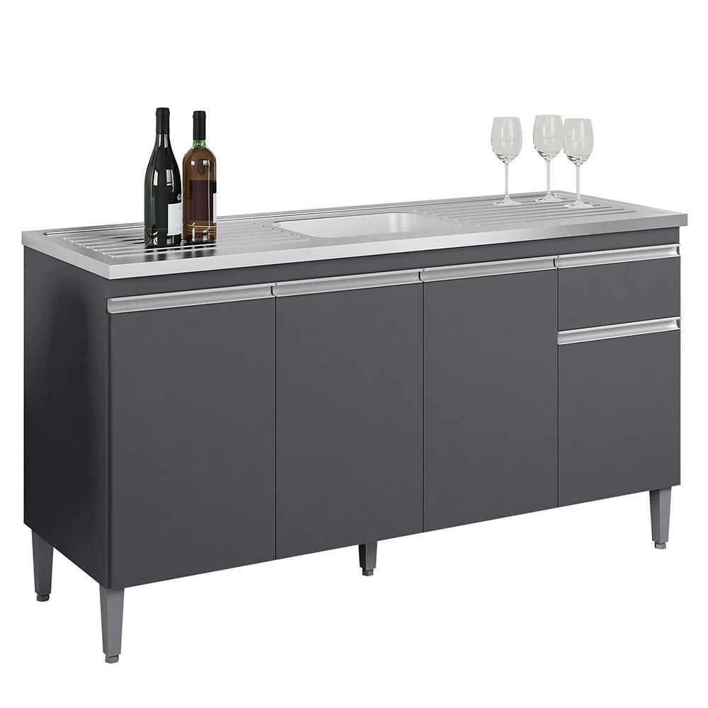 Balcão Pia Tatiane 145cm 4 Portas Cinza Sem Tampo - Ajl Móveis