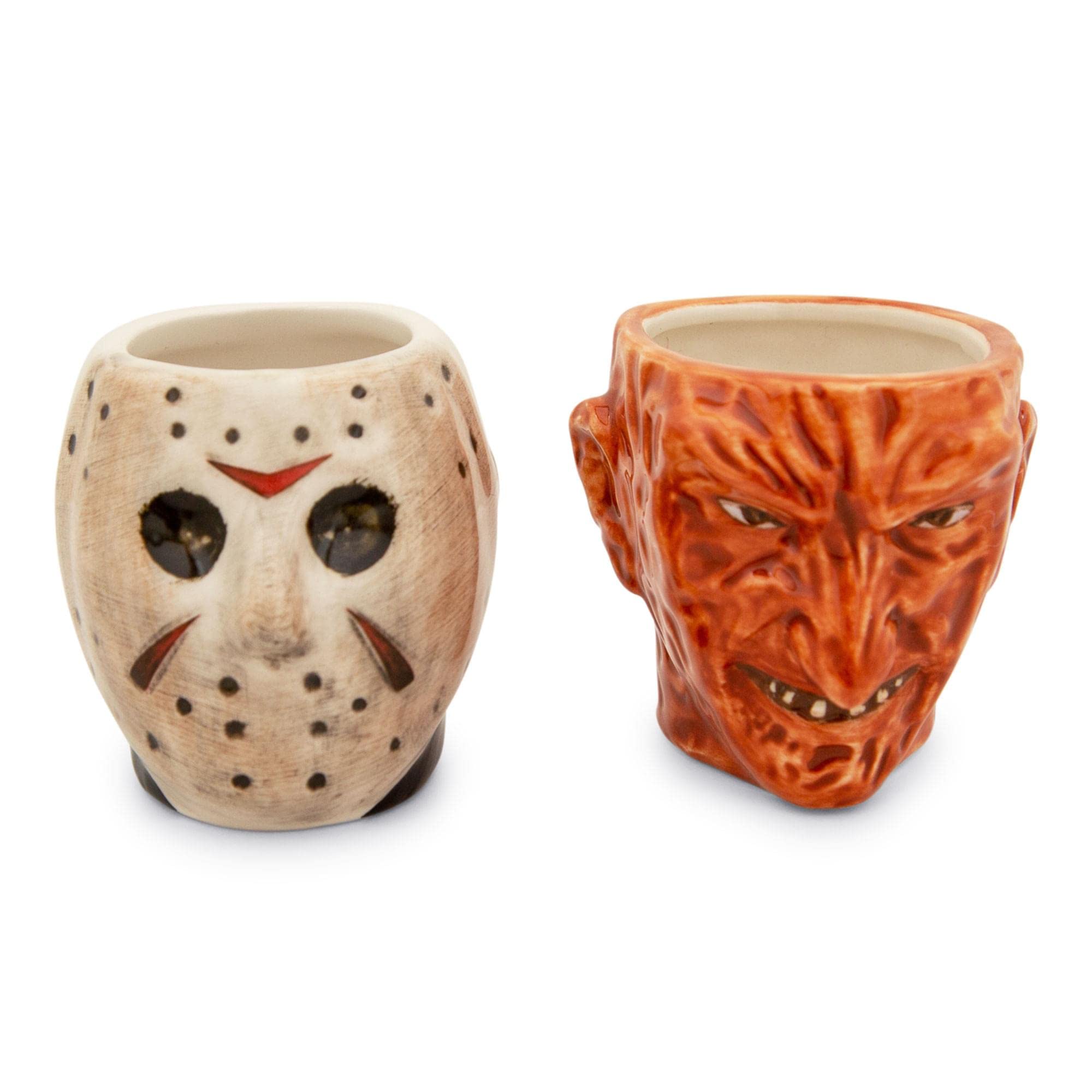 Conjunto De Mini Canecas Freddy Vs. Jason Ceramic 120 Ml Sem Bpa X2