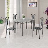 Conjunto De Mesa Tubular 120cm X 75cm Tampo Granito Topázio Com 4 Cadeiras Lívia Preto/prata