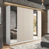 Guarda-roupa 6 Portas 4 Gavetas Com Espelho Porto Branco/creme