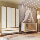 Quarto De Bebê Berço Arredondado 3 Em 1 E Guarda-roupa 4 Portas 100% Mdf Luly Espresso Móveis Off White/amêndoa