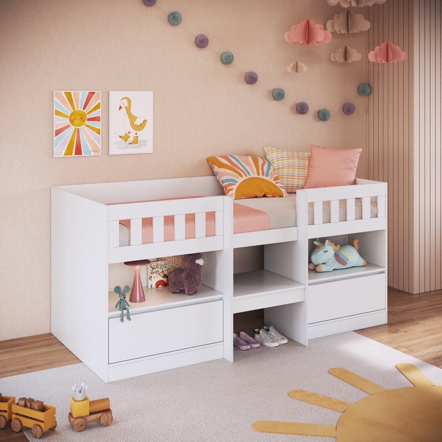 Cama Alta Solteiro Infantil/juvenil Com Portas 80 Ilha Bela Branco