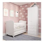Quarto De Bebê Com Guarda Roupa 2 Portas E Berço Teka 100% Mdf Espresso Móveis Branco Brilho