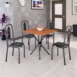 Conjunto De Mesa Tubular 70cm X 70cm Tampo Mdf Com 4 Cadeiras Lívia Preto / Prata/cinamomo