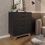 Cômoda Alice 5 Gavetas Em 100% Mdf 95x81x40 Cm Preto/louro Freijó