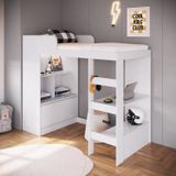 Cama Alta Multifuncional Solteiro Infantil/juvenil Com Estante E Escrivaninha 80 Amsterdam Branco