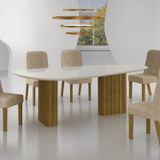 Conjunto Sala De Jantar Mesa Orgânica Com Vidro 6 Cadeiras Isis Freijó/palha