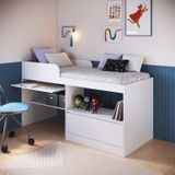 Cama Alta Multifuncional Solteiro Infantil/juvenil Com Estação De Trabalho 80 Jacarta Branco