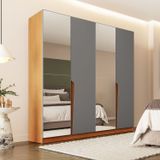 Guarda-roupa Casal 4 Portas 4 Gavetas Com Espelho Porto Freijó/cinza