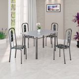 Conjunto De Mesa Tubular 120cm X 75cm Tampo Granito Ocre Com 4 Cadeiras Lívia Preto/prata